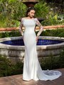 Moonlight Tango T940 Sleek Regal Crepe Mermaid Bridal Gown With Bateau Neckline And Illusion Lace Long Sleeves