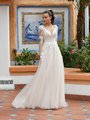 Moonlight Tango T941 Sheer Lace Long Sleeve and Deep V-Neck Flowy Tulle A-Line Bridal Gown With Embroidered Floral Lace Bodice Moonlight Tango T941 Sheer Lace Long Sleeve and Deep V-Neck Flowy Tulle A-Line Bridal Gown With Embroidered Floral Lace Bodice