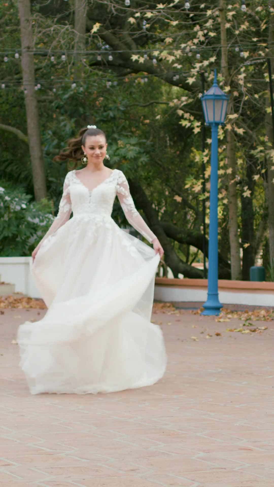 Moonlight Tango T941 Dreamy Floral Lace Tulle A-Line Wedding Gown With Illusion Keyhole Back and Long Illusion Sleeves