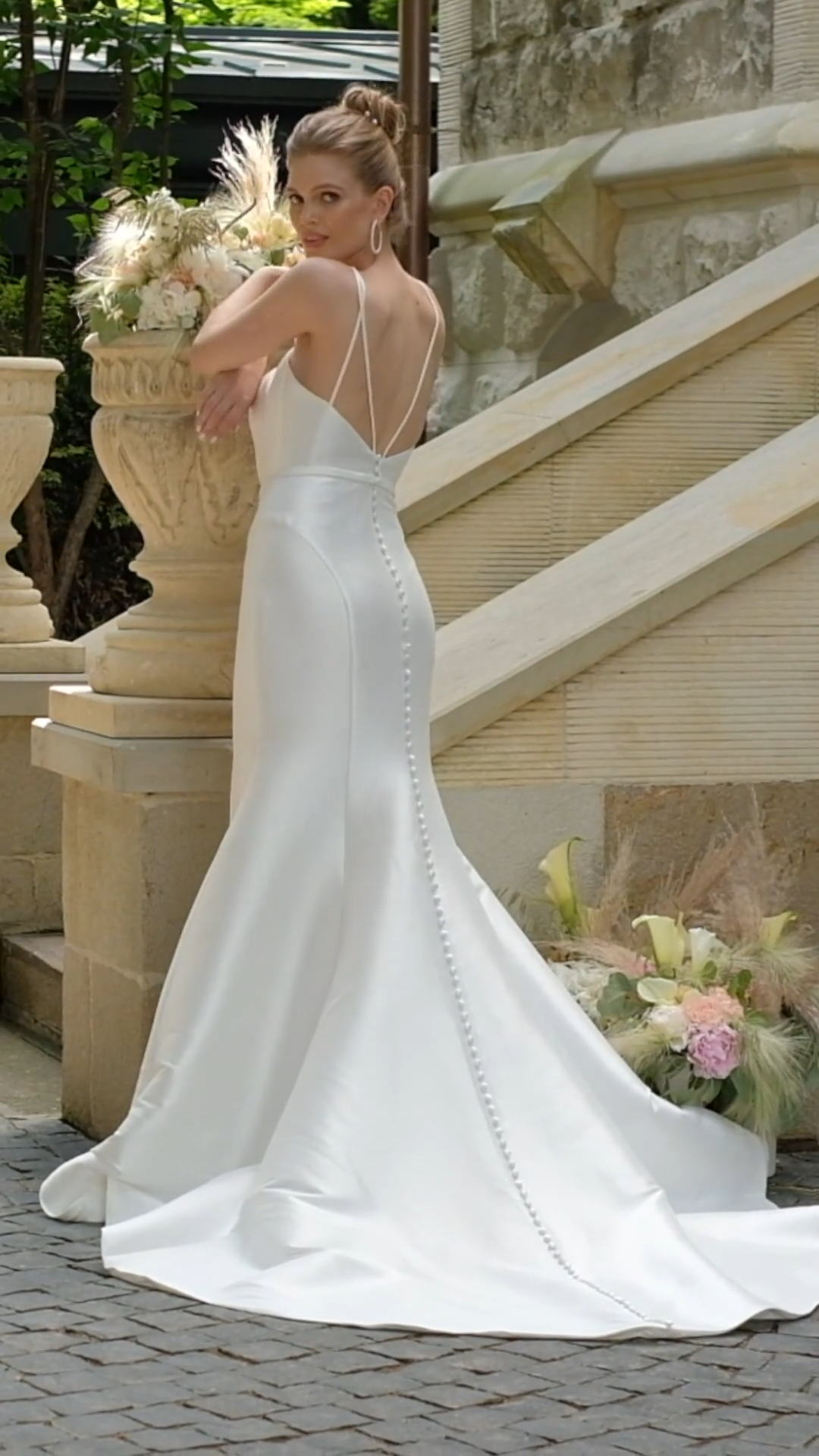 Simple and Chic Mikado Mermaid Gown with Deep Sweetheart and Strappy Open Back Moonlight Tango T951