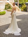 Flirty Deep V-Back with Chiffon Tie Mermaid with Beaded Straps and Sweep Train Moonlight Tango T956 Flirty Deep V-Back with Chiffon Tie Mermaid with Beaded Straps and Sweep Train Moonlight Tango T956