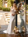 Sexy Off-The-Shoulder Lace Appliques and Regal Crepe Mermaid Gown Moonlight Tango T960 Sexy Off-The-Shoulder Lace Appliques and Regal Crepe Mermaid Gown Moonlight Tango T960