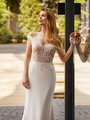 Moonlight Tango T960 Cap Sleeves Off-The-Shoulder Sweetheart Unlined Bodice with Crepe Mermaid Moonlight Tango T960 Cap Sleeves Off-The-Shoulder Sweetheart Unlined Bodice with Crepe Mermaid