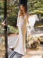 Boho Chic Deep V-Neck with Illusion Inset Mermaid with Sheer Long Bishop Sleeves Moonlight Tango T961 Boho Chic Deep V-Neck with Illusion Inset Mermaid with Sheer Long Bishop Sleeves Moonlight Tango T961