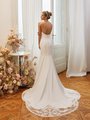 Moonlight Tango T964 Open Back Crepe and Net Mermaid with Lace Appliques and Hem Lace Cutout Train Moonlight Tango T964 Open Back Crepe and Net Mermaid with Lace Appliques and Hem Lace Cutout Train
