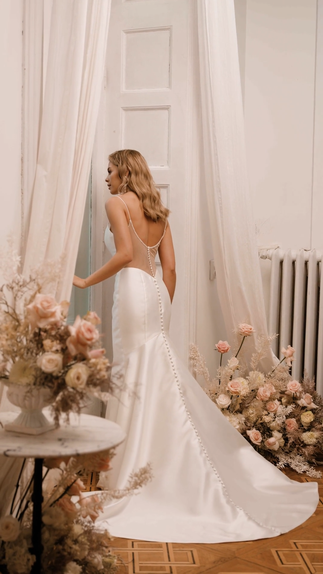 Moonlight Tango T966 Beaded Trim Illusion Scoop Back Mikado Mermaid with Square Front Neckline