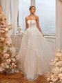 Moonlight Tango T967 Eye-Catching Strapless Straight Neck with Illusion Inset Tulle Ball Gown with Beaded Band at Waist Moonlight Tango T967 Eye-Catching Strapless Straight Neck with Illusion Inset Tulle Ball Gown with Beaded Band at Waist