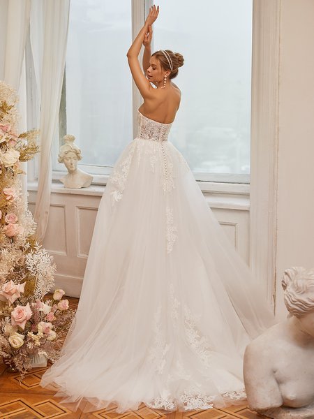 Illusion Open Back Tulle and Beaded Lace Appliques Ball Gown Moonlight Tango T967