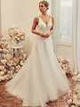 Whimsical Deep V-Neck Chantilly Lace and Lace Appliques Full A-Line Bridal Gown Moonlight Tango T970