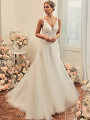 Whimsical Deep V-Neck Chantilly Lace and Lace Appliques Full A-Line Bridal Gown Moonlight Tango T970 Whimsical Deep V-Neck Chantilly Lace and Lace Appliques Full A-Line Bridal Gown Moonlight Tango T970