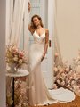 Moonlight Tango T973 Form Fitting Surplice V-Neck Regal Crepe Mermaid for Destination Wedding