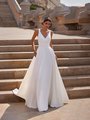 Wedding Dress with Crepe A-Line Silhouette, Inset Cummerbund Waistline, and Surplice V-Neckline with Pockets