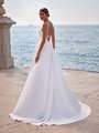Elegant Crepe A-Line Wedding Dress with Illusion Keyhole Back, Sweep Train, and Buttons Until End of Train