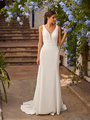 Sleek Crepe Mermaid Wedding Dress with Deep Sweetheart with Illusion Inset, Thick Straps, and Double Beaded Bands at Waistline