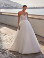 Sheer Bodice Sweetheart Neckline Ball Gown Wedding Dress With Scattered Pearls