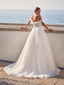 Pleated Open Sheer Back Wedding Dress With Scattered Pearls and Sweep Train