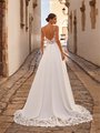 Moonlight Tango T985 Beaded Trim Deep Illusion V-Back Full A-Line with Side Pockets