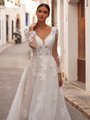 Moonlight Tango T988 Sophisticated Unlined Deep Sweetheart with Illusion Inset and Long Sleeves Wedding Dress